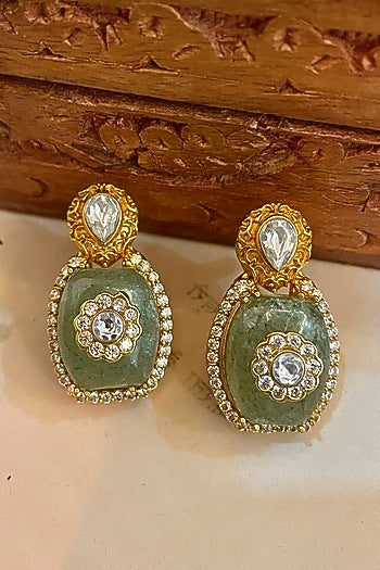 Gold Finish Kundan Polki & Pearl Stud Earrings