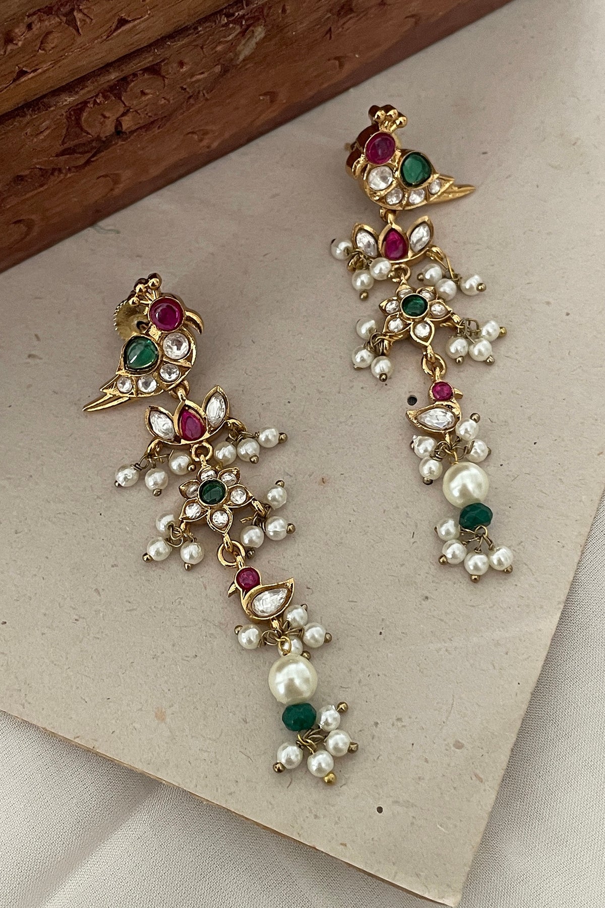 Gold Finish Bird Motif Dangler Earrings