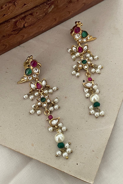 Gold Finish Bird Motif Dangler Earrings