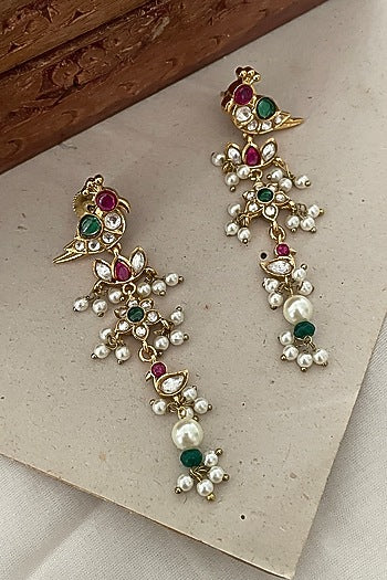 Gold Finish Bird Motif Dangler Earrings
