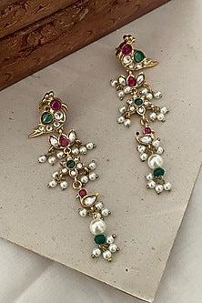 Gold Finish Bird Motif Dangler Earrings