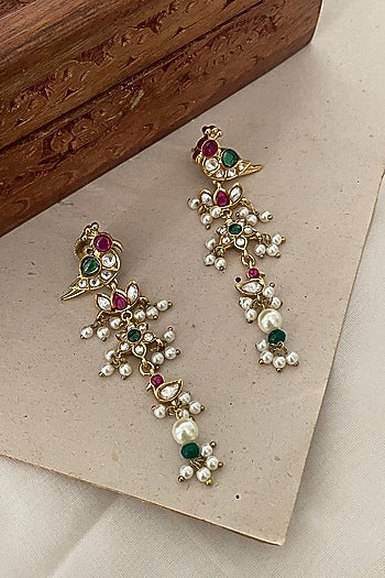 Gold Finish Bird Motif Dangler Earrings