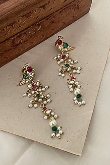 Gold Finish Bird Motif Dangler Earrings