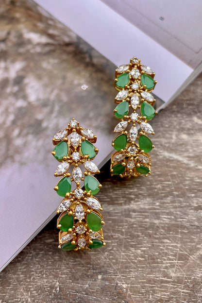 Gold Finish Green Zircon Hoop Earrings