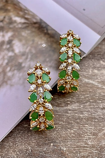 Gold Finish Green Zircon Hoop Earrings
