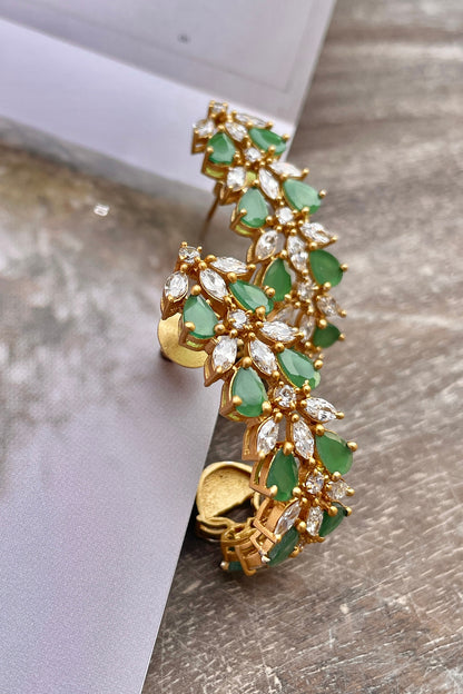 Gold Finish Green Zircon Hoop Earrings