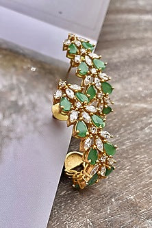 Gold Finish Green Zircon Hoop Earrings