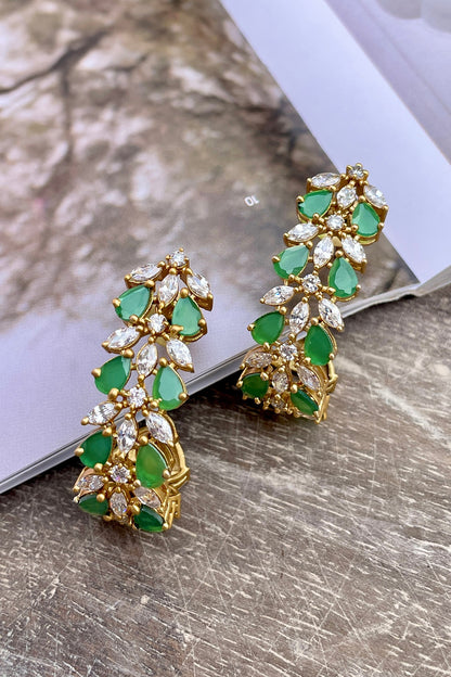 Gold Finish Green Zircon Hoop Earrings