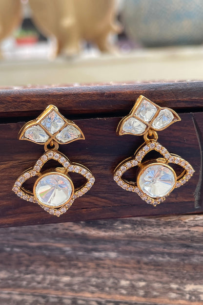 Gold Finish Kundan Polki Dangler Earrings