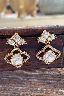 Gold Finish Kundan Polki Dangler Earrings