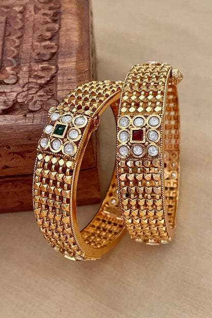 Gold Finish Meshwork Bangles (Set Of 2)