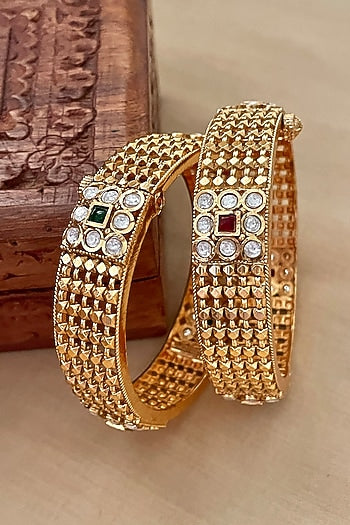 Gold Finish Meshwork Bangles (Set Of 2)