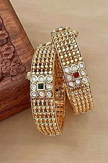 Gold Finish Meshwork Bangles (Set Of 2)