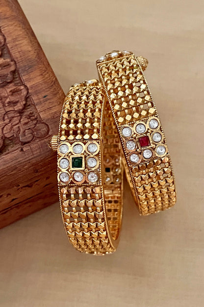 Gold Finish Meshwork Bangles (Set Of 2)