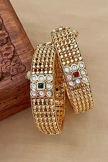 Gold Finish Meshwork Bangles (Set Of 2)