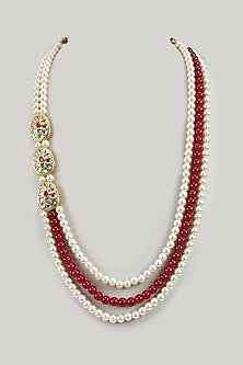 White & Red Finish Kundan Polki Mala