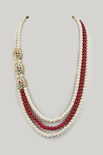 White & Red Finish Kundan Polki Mala