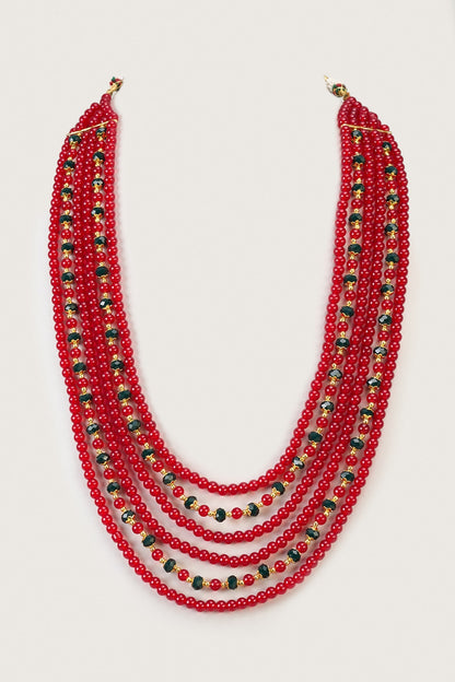 Red Kundan & Pearl Mala