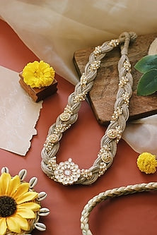 Beige Kundan Polki Handmade Necklace Set