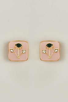 Peach Stone & Kundan Polki Stud Earring