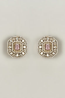 Pink Stone & Diamonds Stud Earring