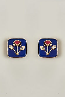 Blue Stone & Kundan Polki Stud Earrings