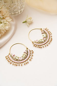 White Pearl Meenakari Chandbali Earrings