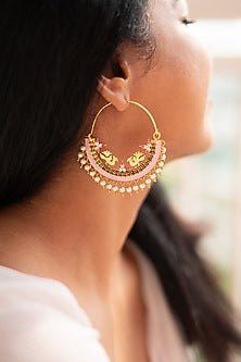 White Pearl Meenakari Chandbali Earrings