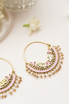 White Pearl Meenakari Chandbali Earrings