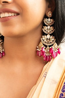 Magenta Kundan Polki Dangler Earrings