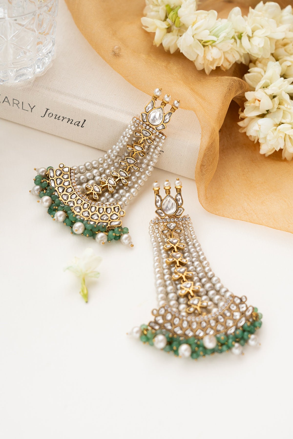 Green Kundan Polki Dangler Earrings