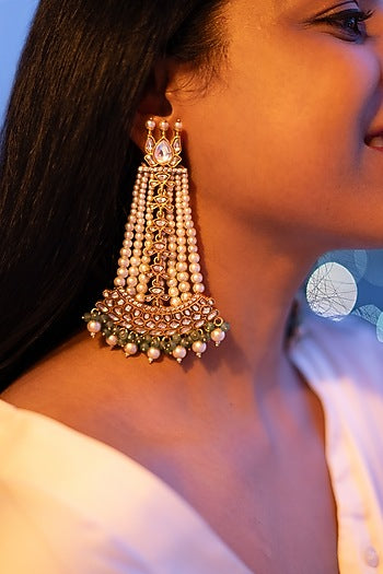 Green Kundan Polki Dangler Earrings