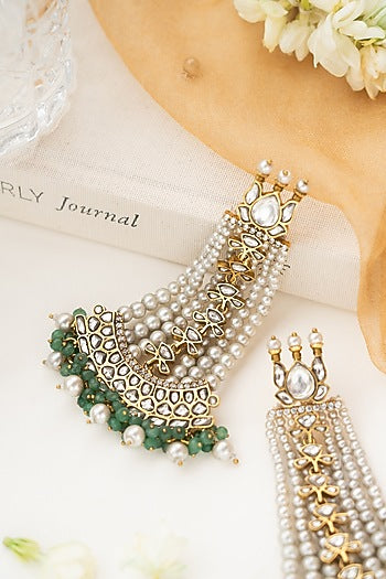 Green Kundan Polki Dangler Earrings