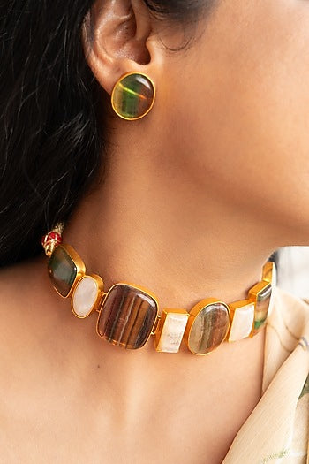 Brown Synthetic Stone Choker Necklace Set