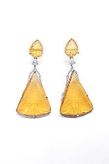 White Finish Yellow Synthetic Stone Enameled Dangler Earrings