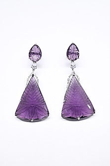 White Finish Purple Synthetic Stone Enameled Dangler Earrings