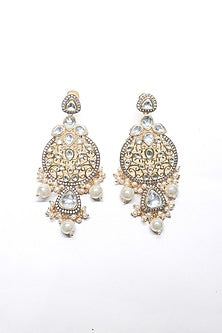 Rose Gold Finish Pearl & Synthetic Stone Dangler Earrings