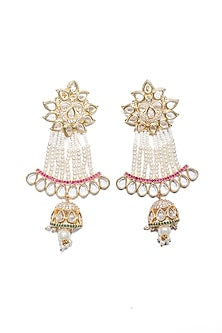 Two-Tone Finish Pearl & Synthetic Stone Dangler Earrings