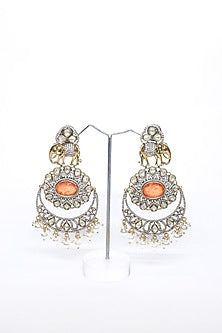 Two-Tone Finish Orange Synthetic Stone Enameled Dangler Earrings