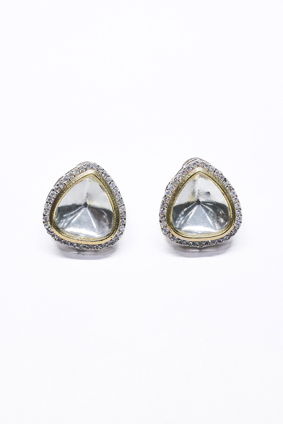 White Finish White Synthetic Stone Enameled Stud Earrings