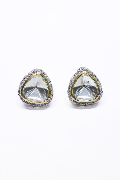 White Finish White Synthetic Stone Enameled Stud Earrings