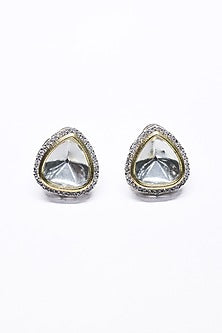 White Finish White Synthetic Stone Enameled Stud Earrings