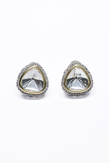 White Finish White Synthetic Stone Enameled Stud Earrings