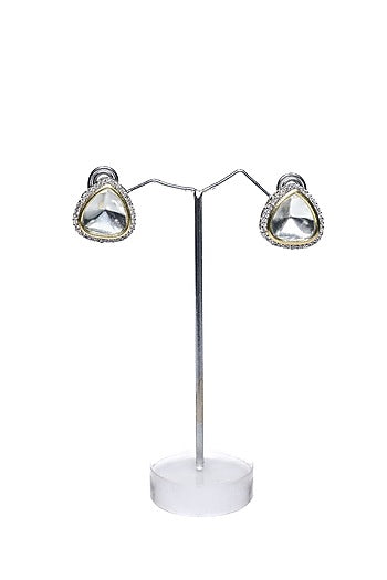 White Finish White Synthetic Stone Enameled Stud Earrings