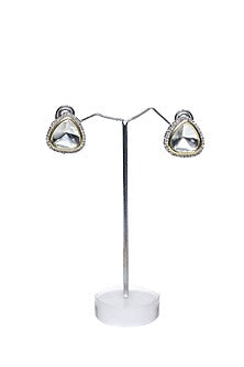White Finish White Synthetic Stone Enameled Stud Earrings