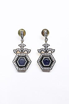 Black Rhodium Finish Purple Synthetic Stone Enameled Dangler Earrings
