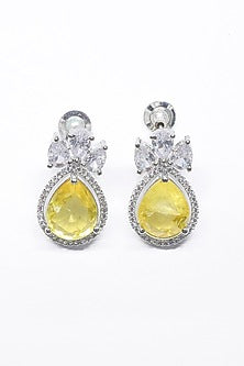 White Finish Yellow Synthetic Stone Enameled Dangler Earrings