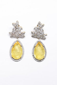 White Finish Yellow Synthetic Stone Enameled Dangler Earrings