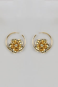 Gold Finish Floral Hoop Earrings