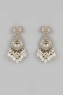 White Finish Pearl Dangler Earrings